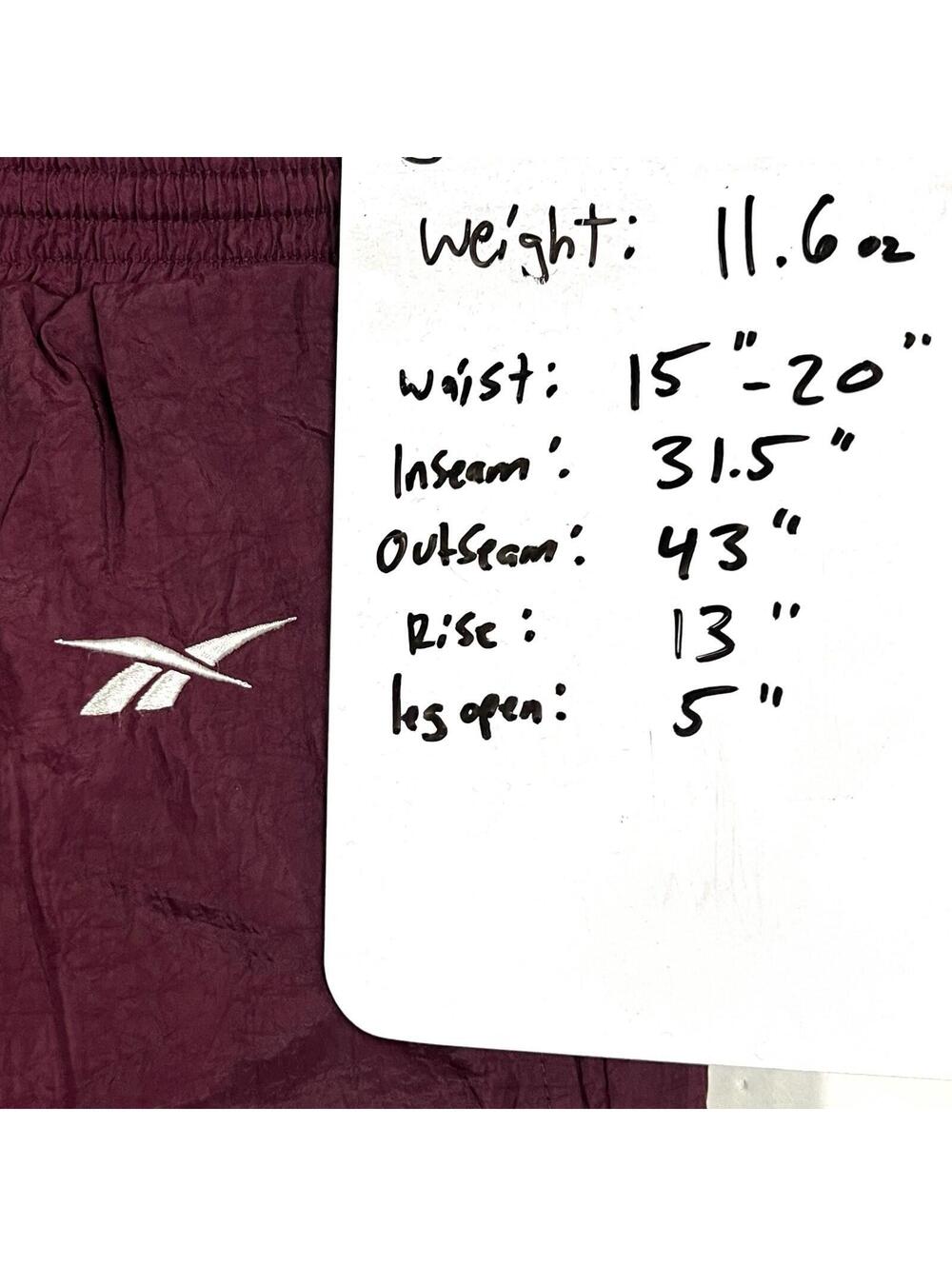 Vintage Reebok Track Windbreaker Pants Sz L Maroon Lined Warmup Running - Picture 10 of 10